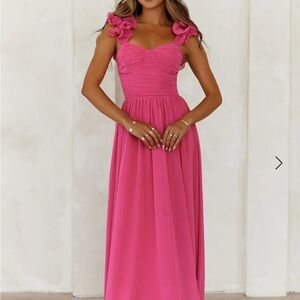 Pink Floral Sleeve Formal Dress | Wedding Guest, Bridesmaid, Special Occasion